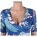 Women's V Neck Short Sleeve Tropical Floral Bodycon Jumpsuit Romper Pants Blue S
