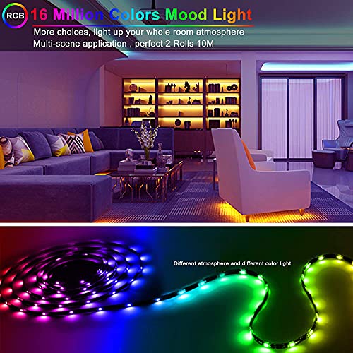 LED Strip Lights with Remote - 10M IP65 Waterproof Smart Colour Changing LED Lights Sync with Music with Bluetooth and Control Box, Snap Design LED Light Strips for Home Party Festival Wedding