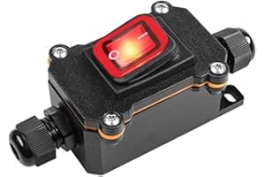 VONVOFF Waterproof Inline Cord Switch,DPST DC 16A-24V,20A-12V, On Off Toggle Switch with Red Light Rocker Button Switch,Outdoor Start Stop Switch,Two Side Entry and Exit Line
