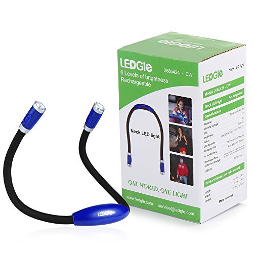 Ledgle Neck Book Light LED Reading Lamp Rechargeable, Hands Free, 4 LED Bulbs, 4 Adjustable Brightness, USB Cable Included for Reading in Bed or Reading in Car