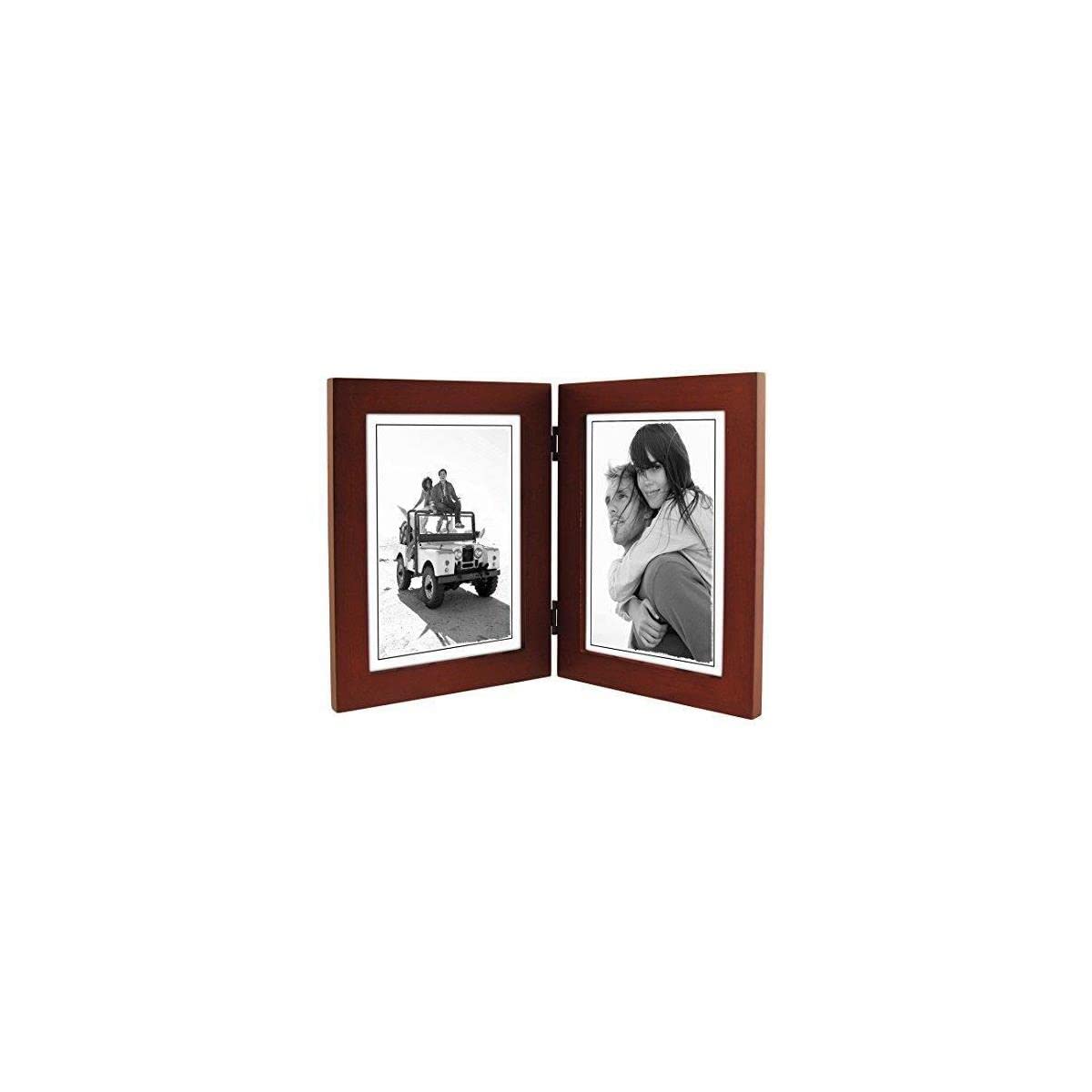 Malden Double Vertical 5x7 Picture Frame - Wide Real Wood Molding, Real Glass - Dark Walnut — image 1