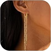 Robaice Gold Long Prom Earrings for Women, 14K Gold Plated Pearl Dangle Drop and Chain Tassel Threader Earrings Dangling,Rhinestone Zirconia Hypoallergenic Bride Party Prom Gold jewelry,Women Gifts