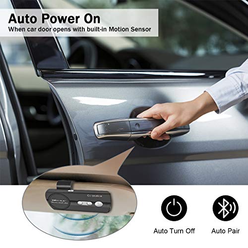 Carpuride Bluetooth Handsfree Car Kit, AUTO ON Visor Bluetooth Speakerphone, Support Siri Google Voice Command, Phone GPS Music Player, Dual Link, High Clear Call