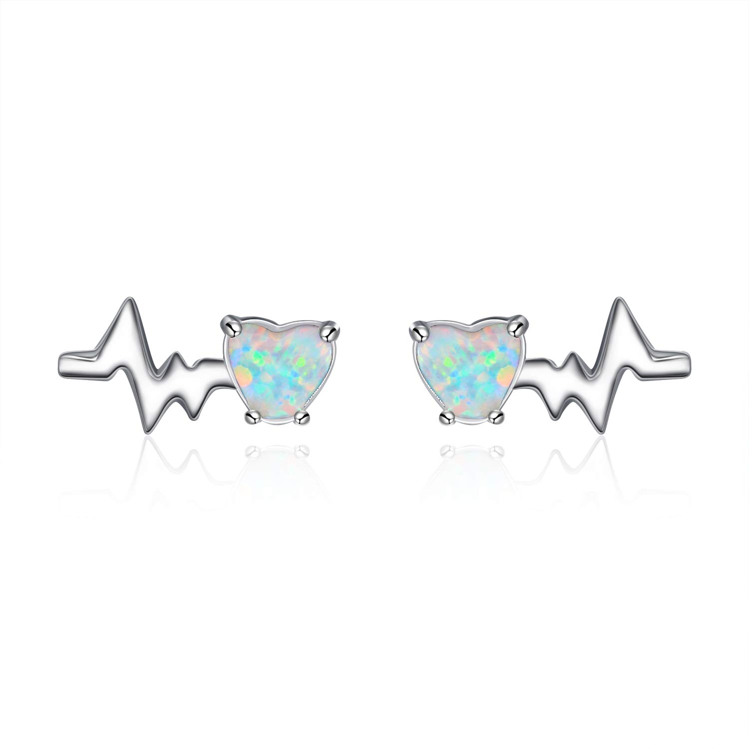 Opal Heartbeat Stud Earrings 925 Sterling Silver Lifeline Pulse Nurse Gift for Women Girls