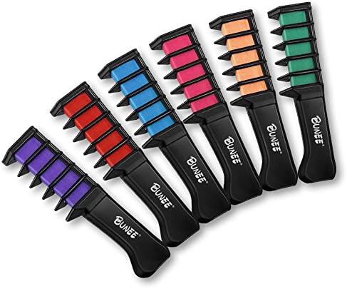 Temporary Bright Hair Chalk Comb 6 in 1 Set Sold by Bunee, With Rainbow Color, Work on Dark Hair, Dye Your Hair Colors, A Good Gift for Your Kids and Can Used in The Party Cosplay DIY