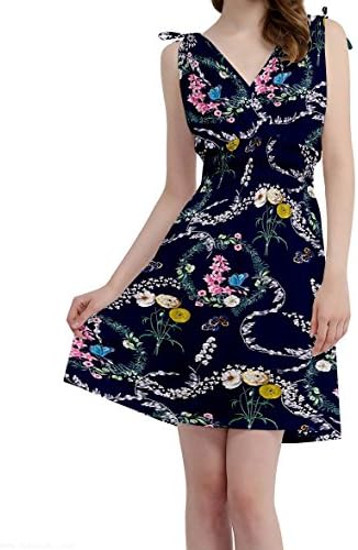 Jinhuanshow Women's Low Cut Printed Above Knee Sleeveless Dresses(L,Blossom)