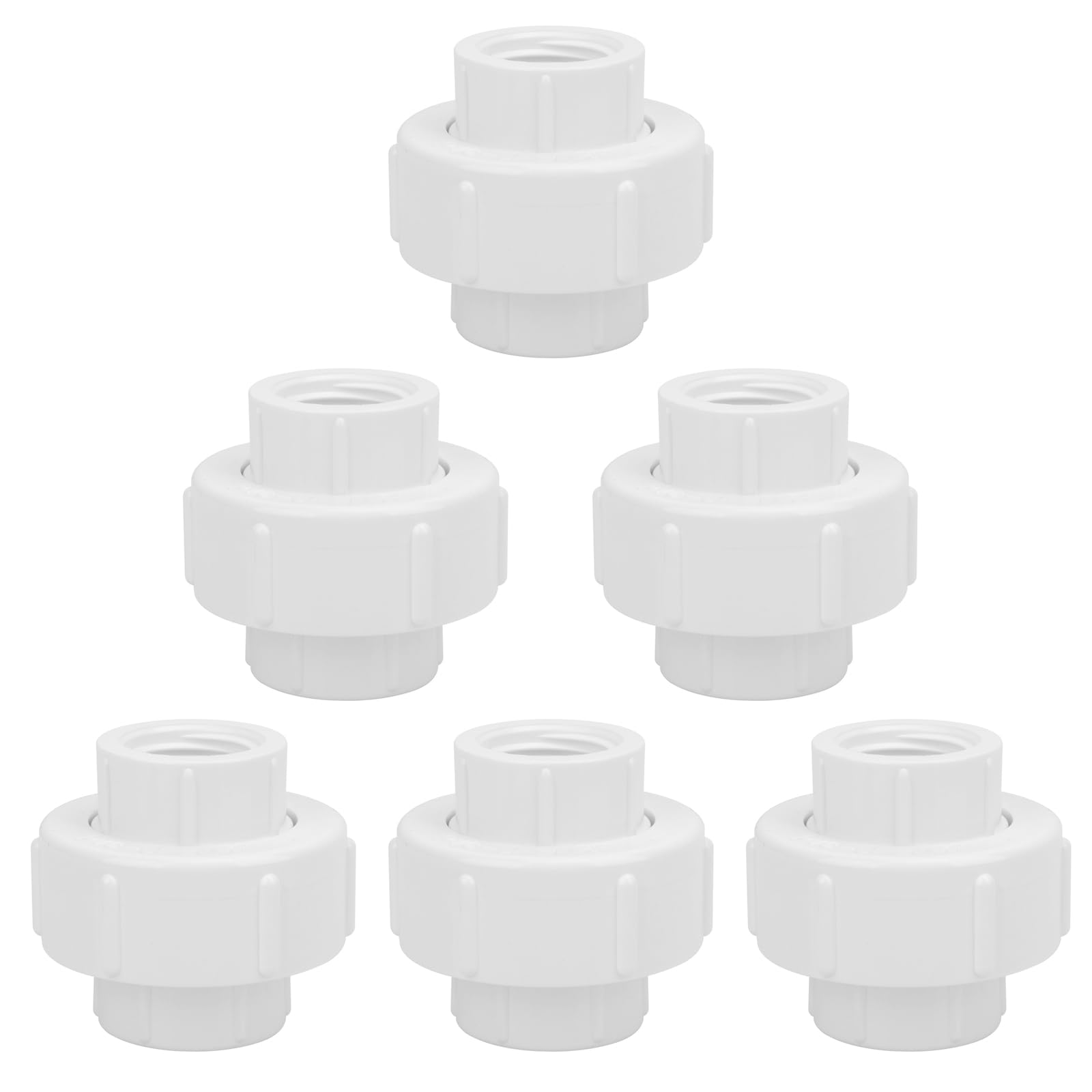 Photo 1 of 6Pcs 1/2Inch Female Threaded PVC Union Coupling Pipe Fitting (Female x Female) 1/2'' PVC FNPT Female Union Coupling Adapter for Sprinkler Pipe, Irrigation, Plumbing, Schedule 40, EPDM O-Ring
