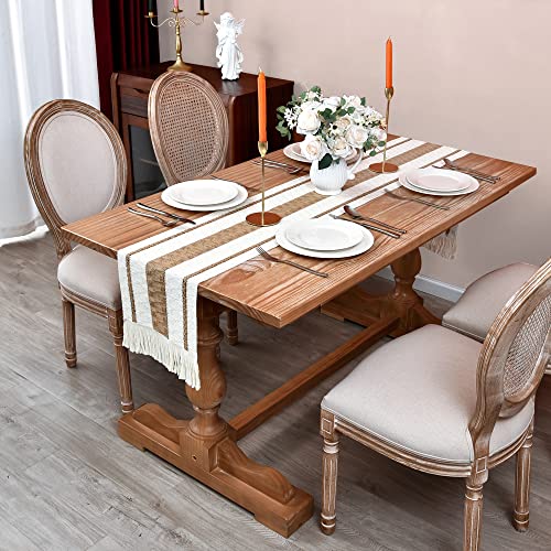 AerWo Macrame Table Runner - 12x72 Inch, Cotton & Burlap, Tassels, Boho Farmhouse Wedding Decor