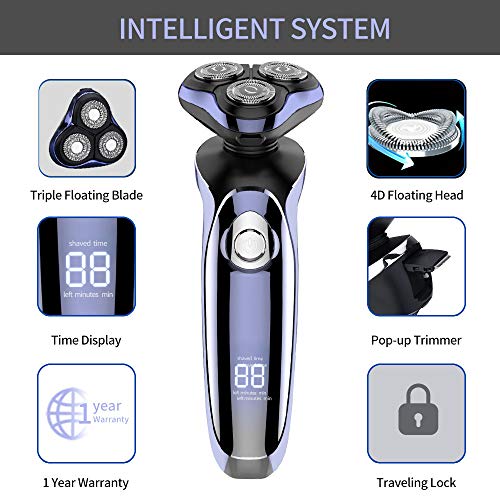 Electric Shaver Razor for Men, MANLI 4 in 1 Rotary Shaver Beard Trimmer, Waterproof USB Fast Charging, Cordless Beard, Nose, Hair Trimmer, Best Gift for Dad, Boyfriend