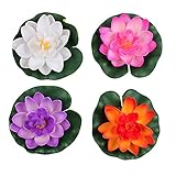 Sealike 4 Pcs Artificial Floating Foam Lotus Flower Pond Decor Water Lily with Stylus