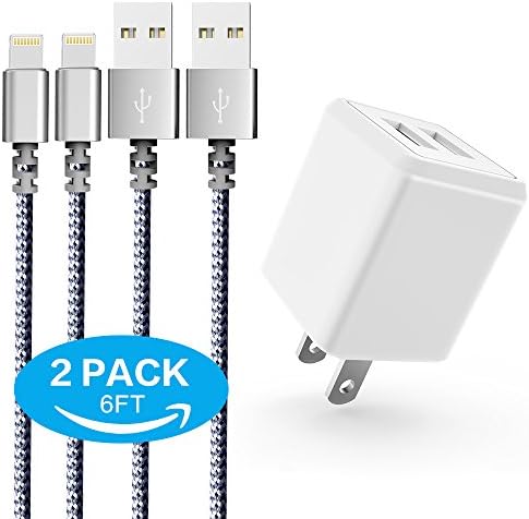Usb Charger,Moallia 2.4A 12W 2-Port Rapid USB Travel Power Adapter with 6 FT [2-PACK] Nylon Braided iPhone Charger Charging Cord for iPhone X/8/7/6/6S/6S Plus/5S/5C/5/iPad &amp; more