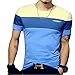 8sanlione Mens Casual Cotton Fitted Short-Sleeve/Long Sleeve Contrast Color T-Shirt(Medium,S_Blue)