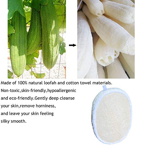 Loofah Sponge Exfoliating Pads,2 Packs Bath Shower Sponges Natural Loofah Large Back Scrubber for Men and Women Body Cleansing White,4.7x6.7 Inch