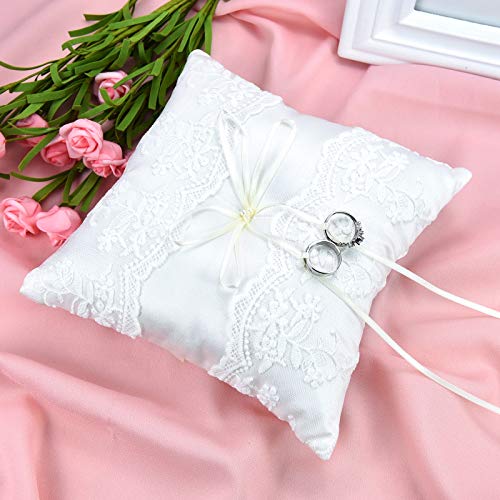 Timoo Ring Bearer Pillow, 7.87" Wedding Ring Pillow, White Ring Pillows for Wedding