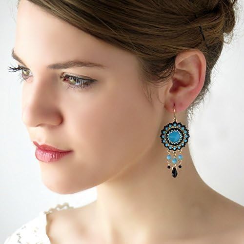 Designer Turquoise Chandeiler Swarovski Crystal Beaded Goldfilled Earrings