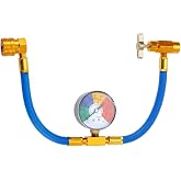 Aupoko R134A AC Refrigerant Charge Hose Kit 1/2" Self-Sealing Valve Can Tap | R134A 13mm Low Side Quick Coupler, Recharge Hose with Pressure Gauge, Fits for Car AC Air Conditioning Refrigerant