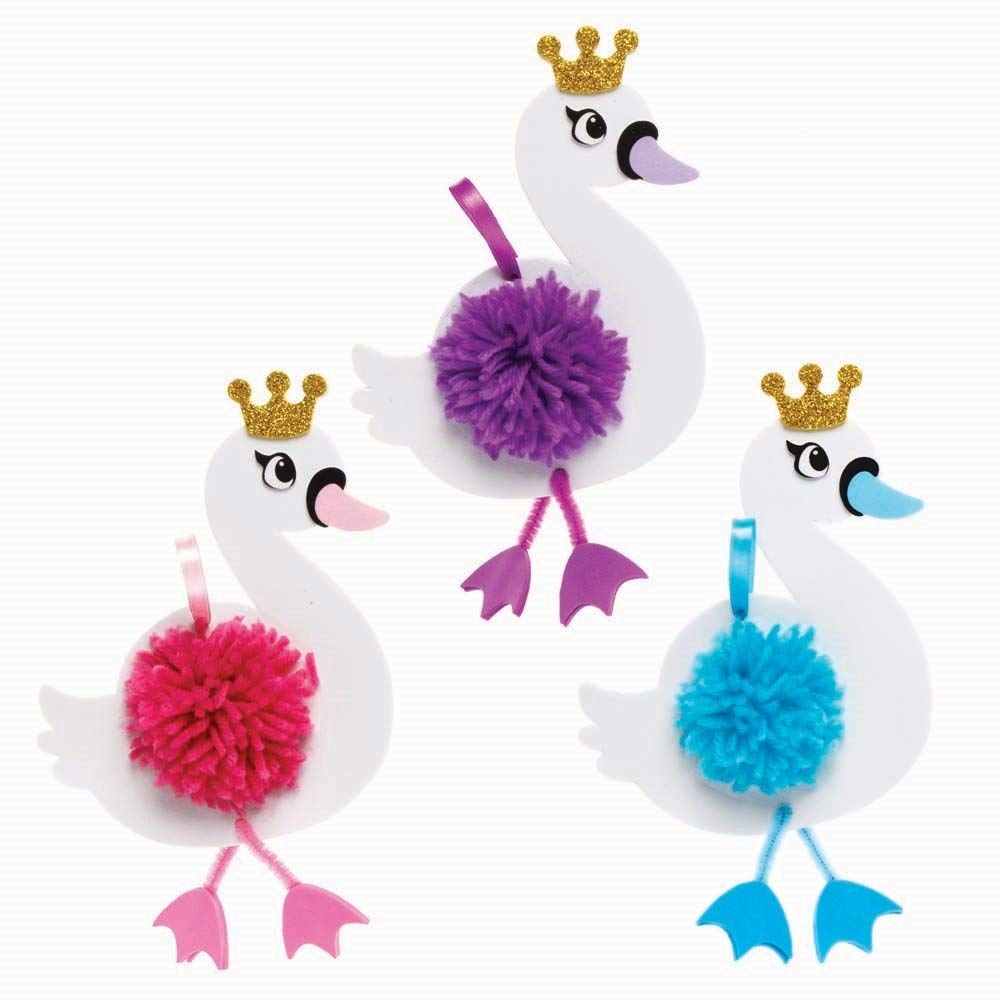 Baker Ross AX832 Swan Princess Pom Pom Decorations - Pack of 3, Creative Art and Craft Supplies for Kids to Make Decorate and Display - Image 4