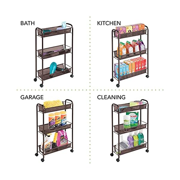 mDesign Rolling Utility Trolley with 3 Levels for Better Home Organisation – Metal Storage Shelf Unit for Laundry…