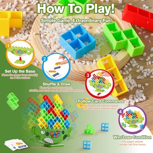 Lktvys 48PCS Dinosaur Stack Attack Balance Game – Portable Carry Box, Exciting Fun for Kids Ages 3-8 & Adults, Perfect for Family Bonding and Challenging Team Play