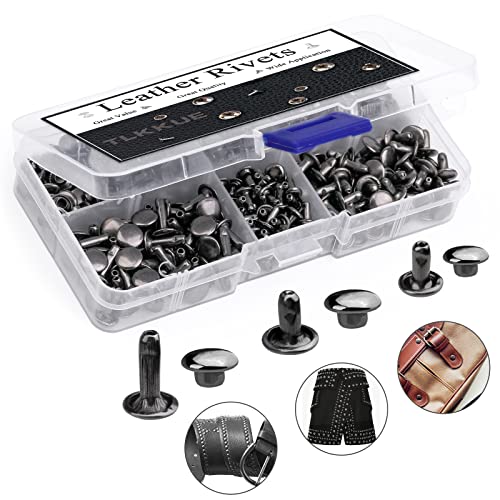 TLKKUE 240 Sets Rivets for Leather, Leather Rivets 3 Sizes Leather Double Cap Rivets for DIY Leather Craft, Bags/Clothes/Shoes/Belts Decoration or Repair (Dark Grey)