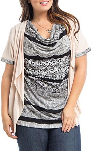 Printed Draped Neckline Plus Size Top PT109H (2X, TAUPE)