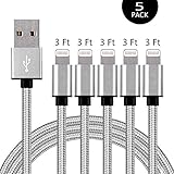 iPhone Charger MFi Certified,Lightning Cable 5Pack 3FT,Nylon Braided Charger to Cable Data Syncing Cord Compatible with iPhone X XS XsMax XR 8 8Plus 7 7Plus 6S 6Splus 6 6Plus Se 5S 5(Silver White)