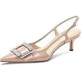 Cervigado Women's Kitten Heels Slingback Heels for Women Closed Pointed Toe Low Heel Pumps Dress Shoes for Wedding Prom Party