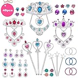 Tagitary 48 Pack Princess Pretend Jewelry Toy,Jewelry Dress Up Play Set for Girls Included Necklaces Wands Rings Earrings and Bracelets, Pretend Play Jewelry Set for Girls