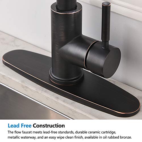 Hotis Pull Down Prep Sprayer Single Lever Single Handle Pull Down Kitchen Sink Faucet, Lead-Free Oil Rubbed Bronze Kitchen Faucets with Deck Plate