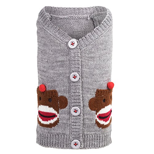 The Worthy Dog Sock Monkey Cardigan for Dogs, X-Large, Gray