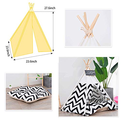 Pet Tent for Dogs Puppy Cat Bed White Canvas Dog Cute House Pet Teepee with Cushion 24inch Indoor Outdoor
