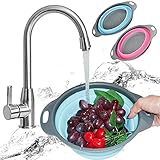 Tuscom Round Foldable Silicone Colander Strainer ，for Kitchen Gadget Bathroom Fruit Vegetable Washing Basket Tool （4 Colors） (hot Pink, L)