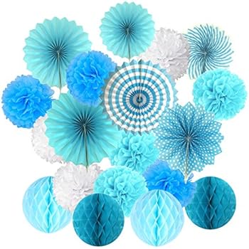 Cocodeko Hanging Set, Tissue Paper Poms Flower Fan and Honeycomb Balls for Birthday Baby Shower Wedding Festival Decorations-Blue, 3 Gram