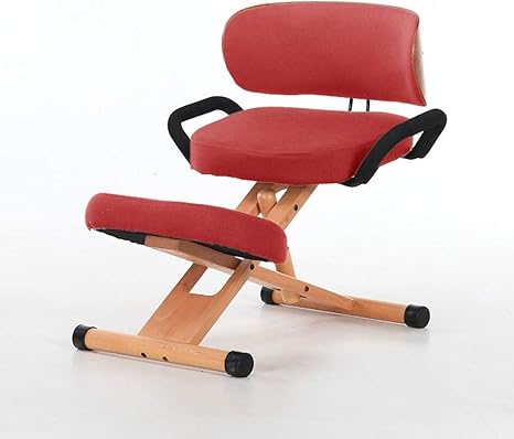 Amazon Co Jp Gwzsx 背もたれと肘掛けの姿勢矯正膝椅子整形外科用椅子付きオフィス膝椅子木製人間工学に基づいたスツール 赤 ホーム キッチン