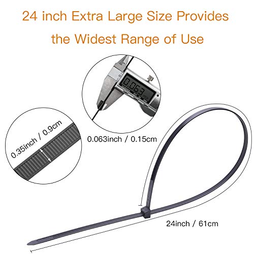 OneLeaf Cable Ties 24 Inch Heavy Duty Zip Ties with 200 Pounds Tensile Strength for Multi-Purpose Use, Self-Locking UV Resistant Nylon Tie Wraps, Indoor and Outdoor Tie Wire.30 Pcs Black - Thumbnail 2