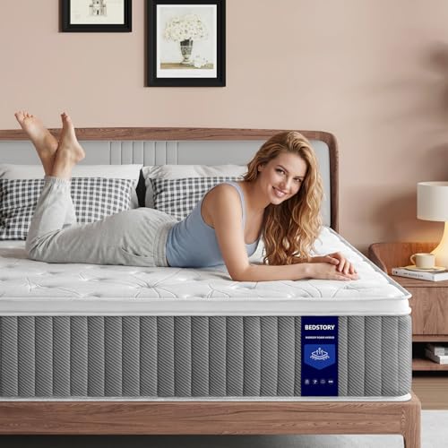 BedStory King Size Mattress 12 Inch, Medium Firm Hybrid Mattress in a Box, Individual Pocket Springs for Pain Relief, CertiPUR-US Certified, 365-Night-Trail, 10 Years Warranty