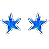 CUOKA MIRACLE Starfish Studs Sea Star Earrings Opal Stud Earrings 925 Sterling Silver Ocean Starfish Earrings Beach Stud Hypoallergenic Earrings Tiny Small Earrings Gifts for Women Girls