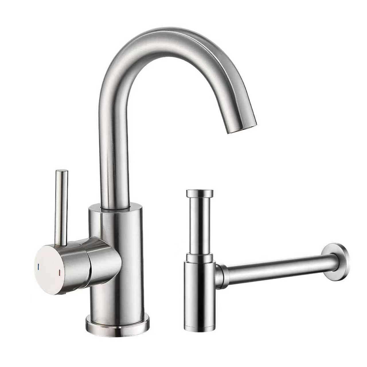 Wasserhahn Bad,Badarmatur/Küche Klein Gebürstet und Siphon Waschbecken,Abflussrohr Mit Reinigungsöffnung Gebürstet