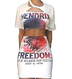 Dreamparis Women's Prints 2 Pieces Outfit Short Sleeve Ripped Crop Top+Mini Dress Set Rompers