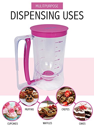 Homeries Pancake & Cupcake Batter Dispenser Tool With Measuring Label. Perfect for Pancakes, Cupcakes, Waffles, Muffin Mix, Crepes, Cakes, Cookies, Bonus Cupcake Plunger