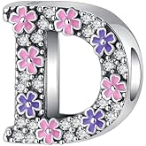 GOUWO Flowers 925 Sterling Silver Initial A-Z Letter Charm for Bracelets & Necklaces with 5A Cubic Zirconia Jewelry Gift for Women
