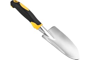 THOVORRNL Garden Shovel Hand Trowel Mini Shovel Garden Tools Cast-Aluminum Heavy Duty Gardening Tool Soft Rubberized Non-Slip Handle Potting Tools for Planting, Transplanting, Weeding, Digging Soil (Yellow)