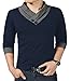YTD 100% Cotton Mens Casual V-Neck Button Slim Muscle Tops Tee Short Sleeve T- Shirts (US Small, Long Sleeve Navy)