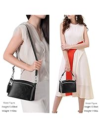 S-ZONE Bolsa de mano para mujer, pequeño, cuero genuino, múltiples cremalleras, Crossbody, bolsa de hombro, bolso bandolera