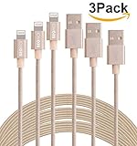 3Pack 3MÂ 10FtÂ DurableÂ NylonÂ BraidedÂ LightningÂ 8PinÂ toÂ USBÂ DataÂ SyncÂ ChargingÂ CableÂ ChargerÂ CordÂ WithÂ AluminumÂ HeadsÂ forÂ iPhoneÂ 6/6s/6Â Plus/5/5c/5s,Â iPadÂ 4Â MiniÂ AirÂ iPodÂ NanoÂ 7Â iPodÂ TouchÂ 5Â (Golden)