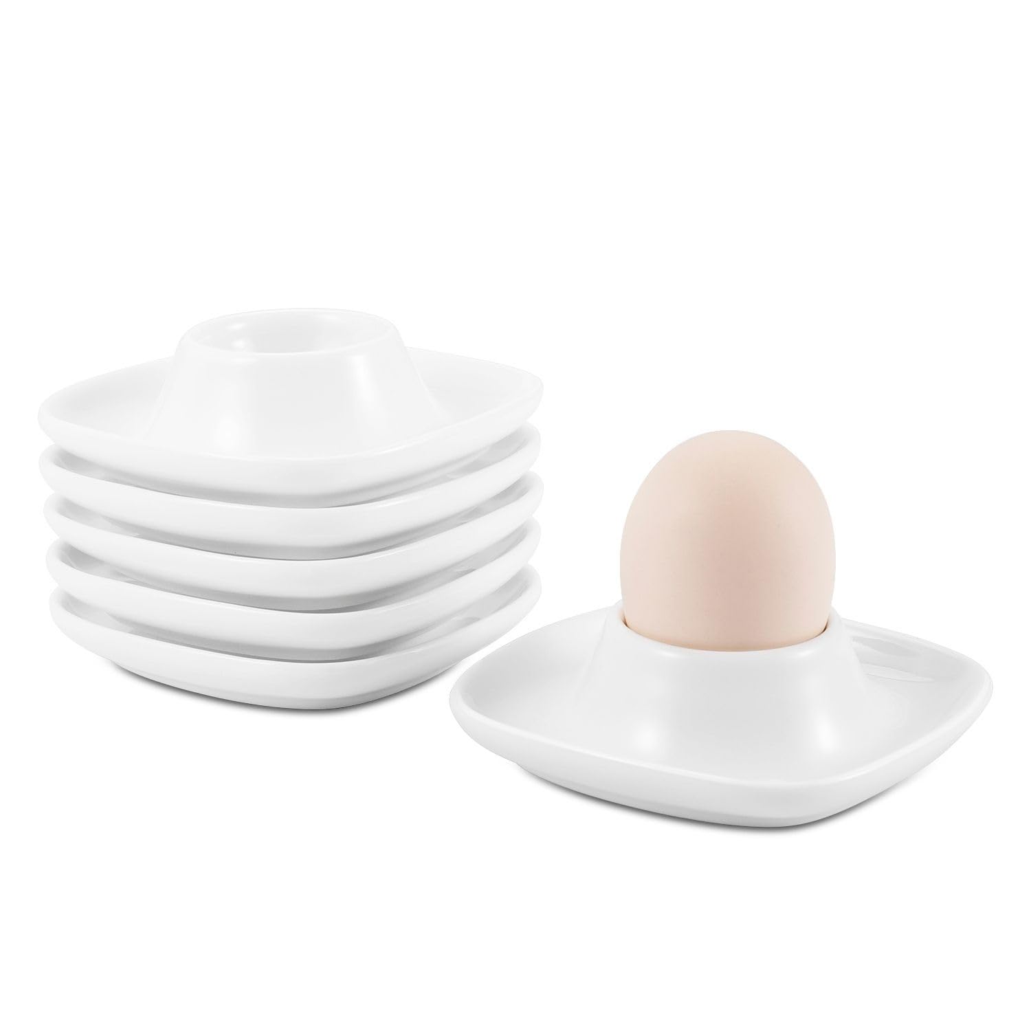 Flexzion Egg Cups for Soft Boiled Eggs British - Set of 6 Ceramic Egg Holder - Stackable Egg Coddler Cups with Base for Serving, Breakfast, Brunch - Kitchen Table Decor, White — image 1