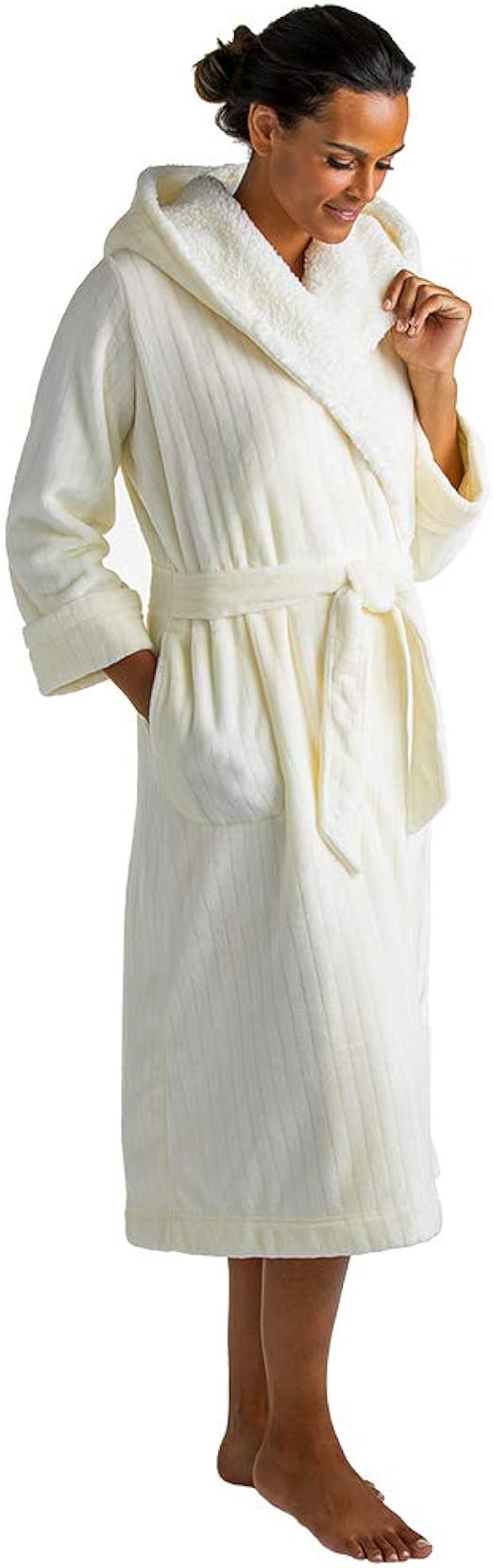 Softies Women’s Hooded Sherpa Robe with Plush Tonal Trim Ivory Amazon