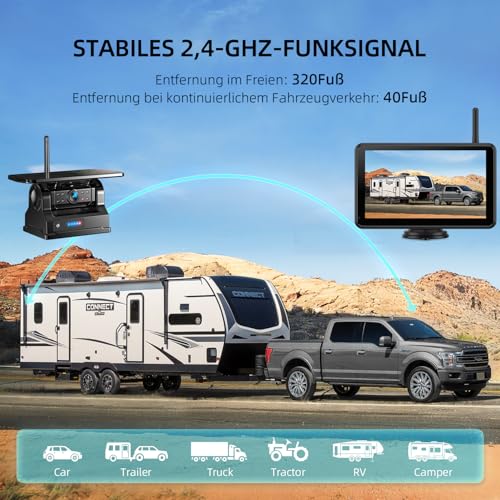 eRapta 2 Magnetic Solar Reversing Cameras Wireless with 7 Inch 1080P Touchscreen Monitor: 12000 mAh Battery, 1 Minute DIY Installation, IP69K Waterproof Reversing Cameras for Motorhome, Caravan