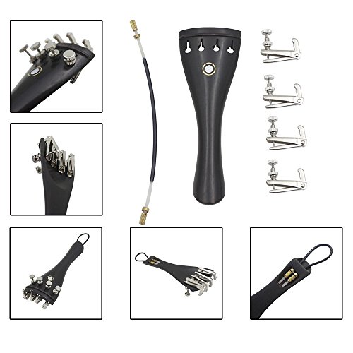 Kinglos 4/4 4/3 Violin 3-in-1 Accessory Part Kit Ebony Tailpiece Fine Tuners Nylon Tailgut