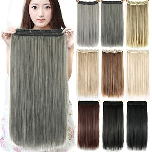 IMISSU Long Natural Thick Hair Straight Clip in on Synthetic Hair Extensions Hairpieces for Women (24 Inch,Dark Gray)